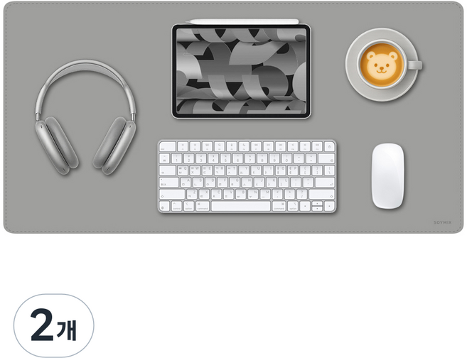SOYMIX 獨特皮革長桌墊 書桌墊 SOL7LO M, 灰色, 2個