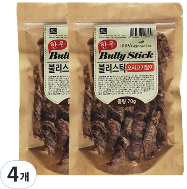 네츄럴이엑스 강아지 불리스틱 간식, 오리고기말이, 70g, 4개