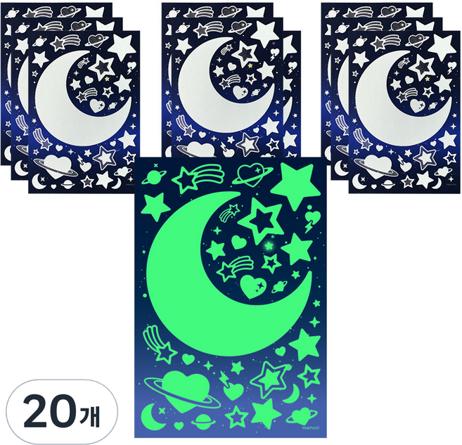 핑크풋 야광 별 스티커 달빛, 혼합색상, 20개