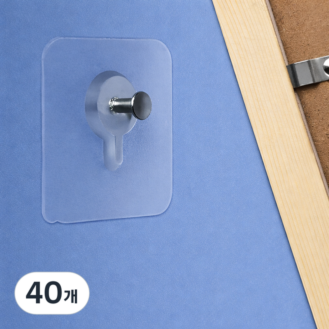 리빙홈디테일 무타공 접착식 액자 시계 걸이 NXT-022, 투명, 40개