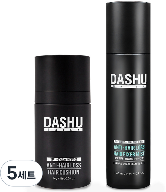 다슈 데일리 안티 헤어로스 헤어쿠션 내추럴 블랙 16g + 헤어 픽서 미스트, 혼합 색상, 5개