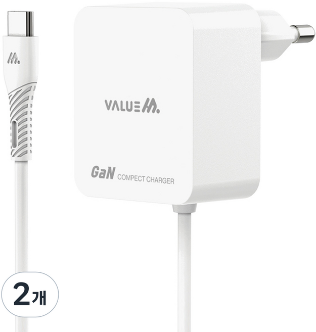 밸류엠 PD 20W PPS 초고속 C타입 케이블 일체형 미니 스퀘어 충전기, 화이트, 2개
