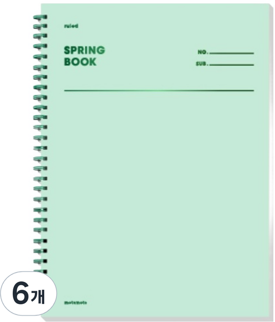 모트모트 스프링 룰드 유선노트, 그리너리, 6개