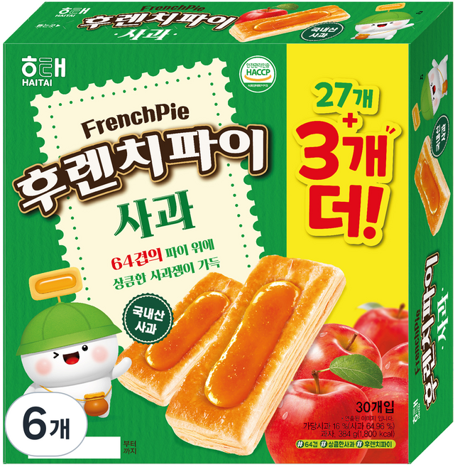 해태제과 후렌치파이 사과, 384g, 6개