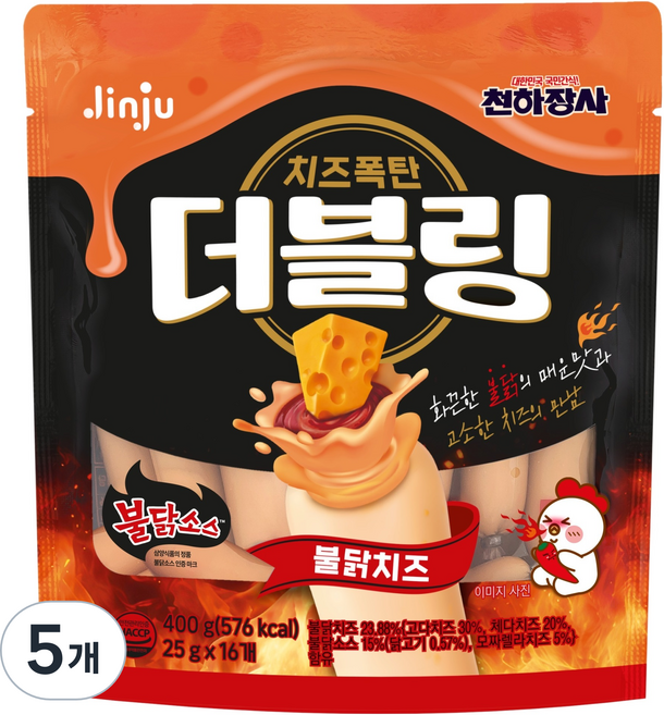 더블링 천하장사 더블링 불닭치즈, 400g, 5개