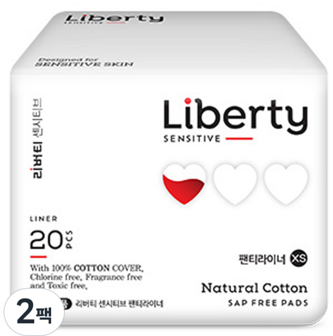 리버티 무샙 순면커버 센시티브 생리대 팬티라이너, 롱, 20개입, 2세트