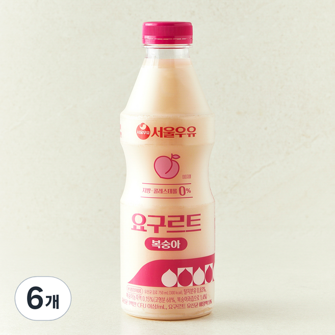 서울우유 요구르트 복숭아, 6개, 1개입, 750ml