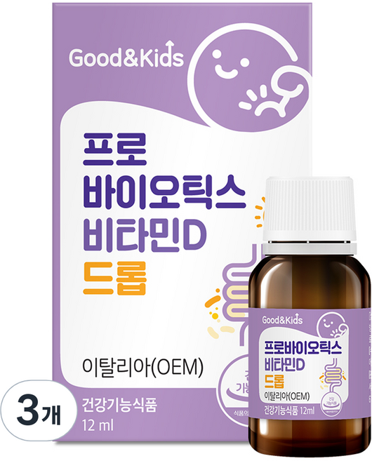 굿앤키즈 프로바이오틱스 비타민D 드롭, 12ml, 3개
