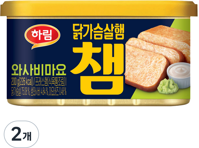 하림 닭가슴살 햄 챔 와사비마요, 2개, 200g
