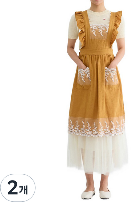 엘쏘 꽃 레이스 공주 원피스 프릴 앞치마 FREE, 오렌지, 2개