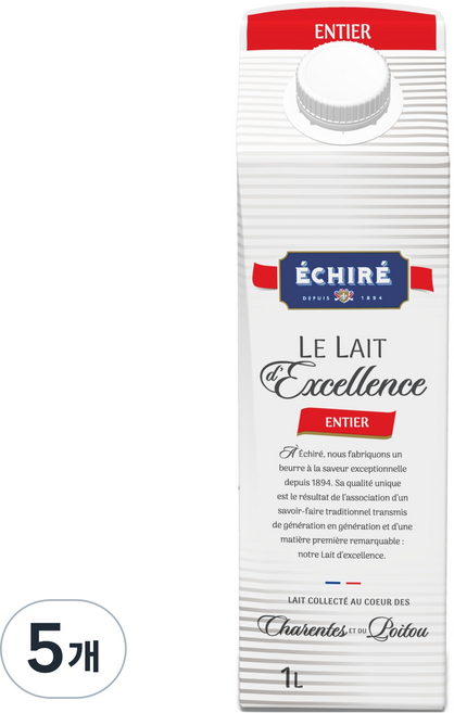 에쉬레 홀밀크 앙티에 우유, 5개, 1L