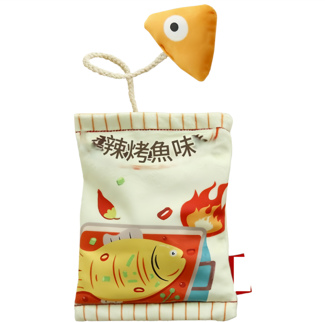 喜多魚 貓咪響紙薯片貓玩具辣烤魚味, 2個, 米色
