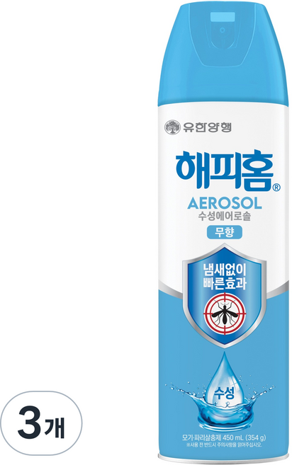 해피홈 수성 에어로솔 살충제 무향, 3개, 450ml