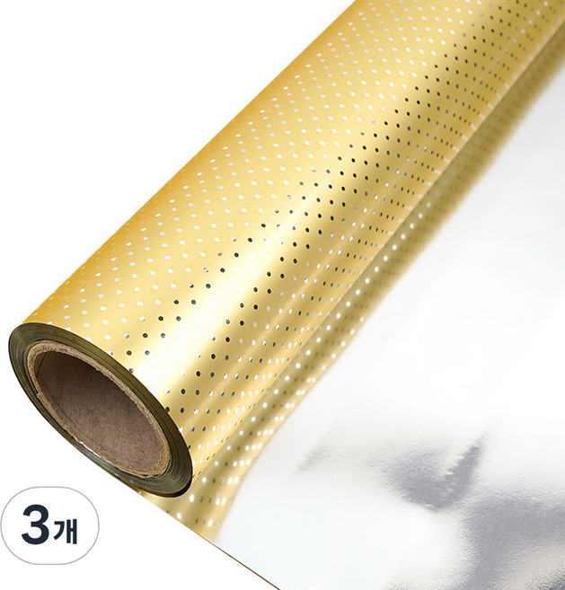코코플러스 작은 땡땡이 롤 포장지 17m x 26.5cm, 금색, 3개