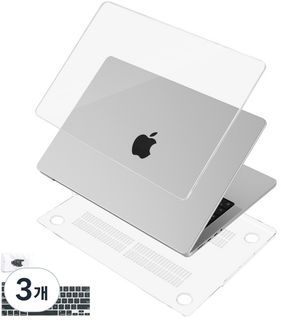오펜트 맥북 에어 13 M5 M4 M3 M2 투명 하드케이스 + 키스킨 + 먼지방지마개, 3개
