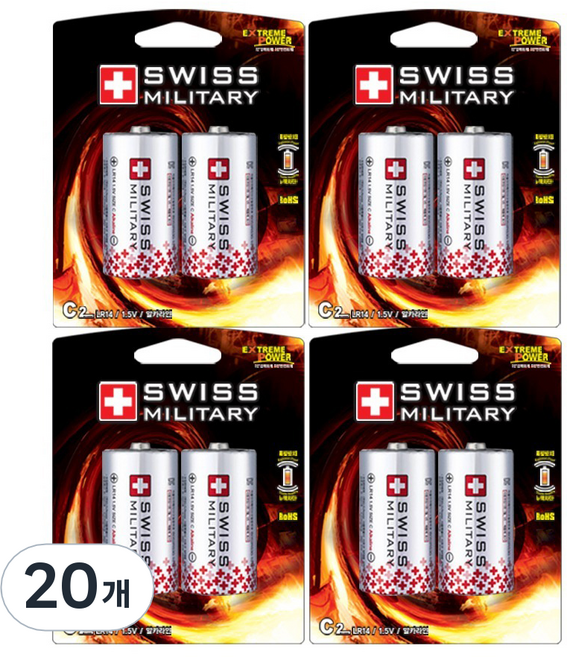 스위스밀리터리 알카라인 C형 LR14 카드형 건전지, 2개입, 20개