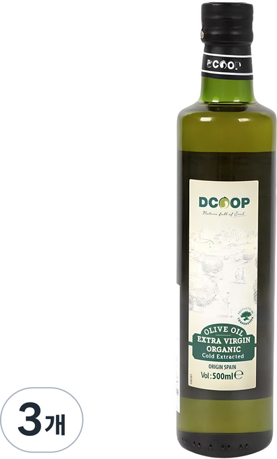 디쿱 유기농 냉압착 엑스트라버진 올리브유, 500ml, 3개