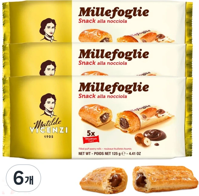 마틸드비첸지 밀레포글리에 스낵 헤이즐넛맛, 125g, 6개 - 쿠팡
