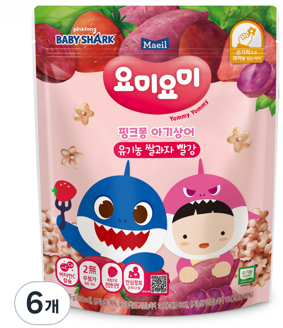 맘마밀요미요미 유기농 쌀과자, 빨강, 25g, 6개