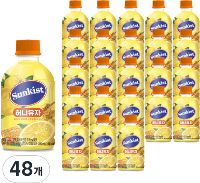 해태htb 썬키스트 허니유자, 280ml, 48개