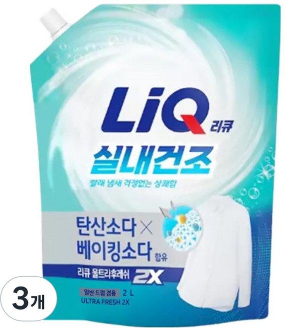리큐 실내건조 울트라 후레쉬 겸용 리필, 2L, 1개입, 3개