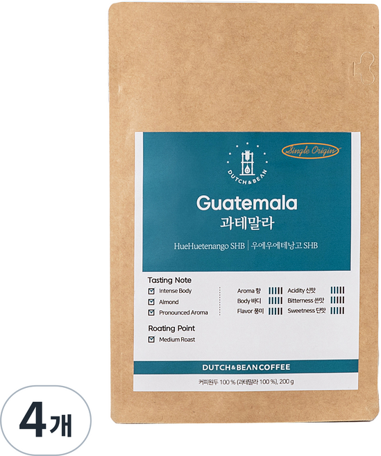 瓜地馬拉薇薇特南果SHB單品咖啡豆, 法式濾壓壺, 200g, 4個