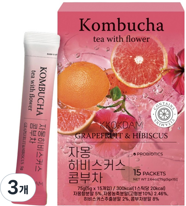 Iloveflowertea 花康普茶條 葡萄柚木槿花, 3個, 5g, 15入