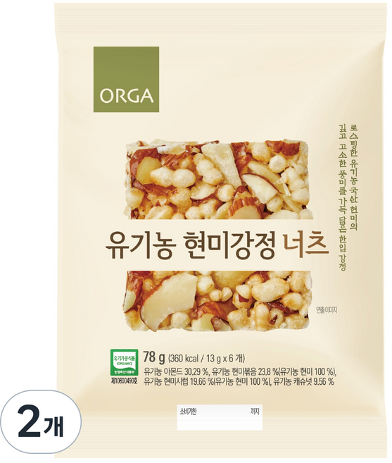 올가홀푸드 유기농 현미강정 너츠, 78g, 2개