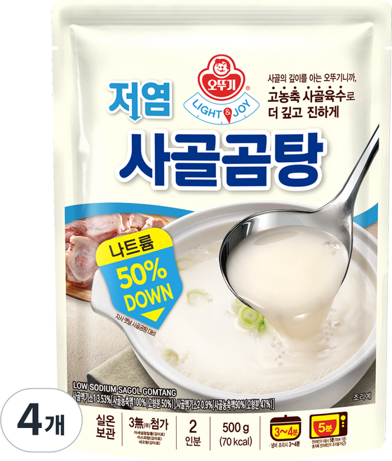 오뚜기 LIGHT&JOY 저염 사골곰탕, 500g, 4개