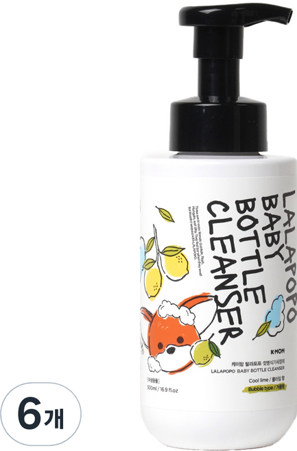 케이맘 랄라포포 유아용 젖병식기세정제 거품형 쿨라임향, 500ml, 6개