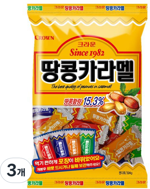 크라운 땅콩카라멜, 324g, 3개
