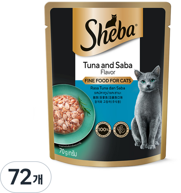 쉬바 1세이상 고양이 주식파우치, 참치+고등어, 70g, 72개