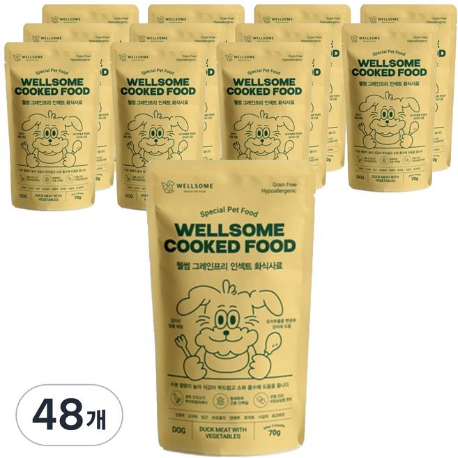 웰썸 강아지 그레인프리 인섹트 화식사료, 70g, 48개, 오리