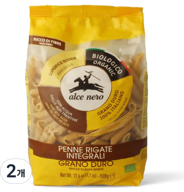 알치네로 유기농 통밀 펜네 고단백 고식이섬유, 500g, 2개