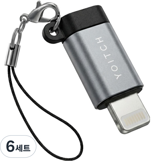 요이치 C타입-애플8핀 변환 젠더 + 스트랩 고리 세트, 그레이, 6세트, 2.5cm