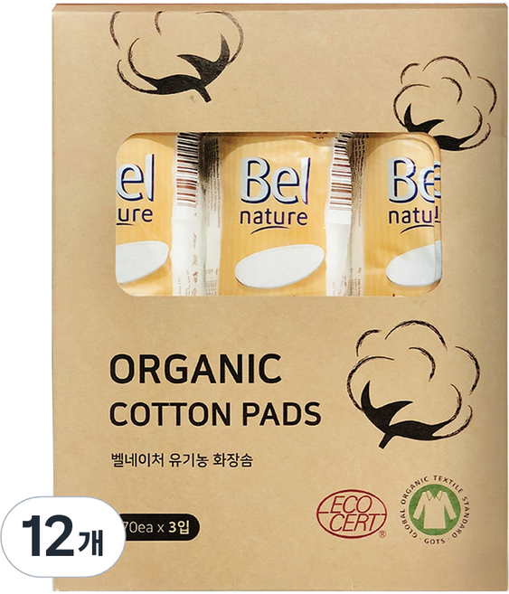 벨네이처 유기농 화장솜, 70개입, 12개