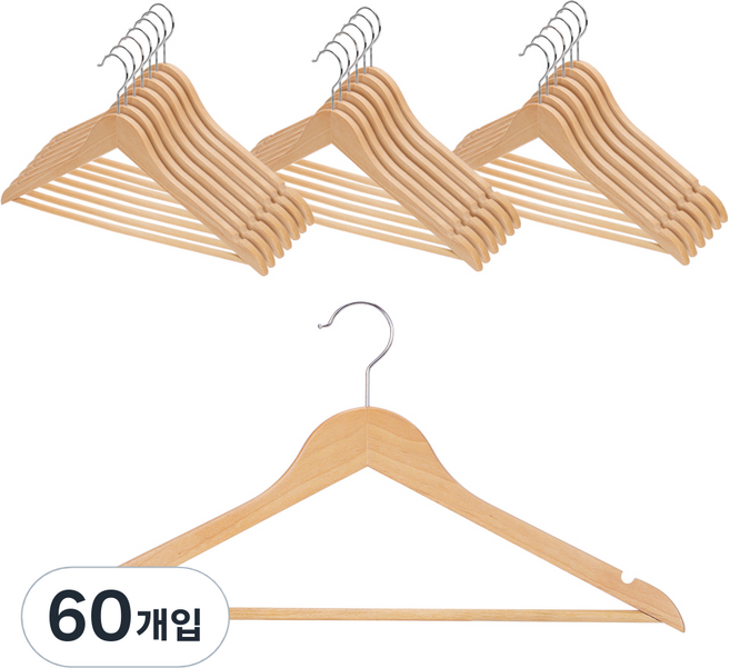 코멧 프리미엄 원목 옷걸이, 나무, 60개