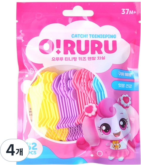 오루루 캐치티니핑 키즈 덴탈 치실, 2cm, 32개입, 4개