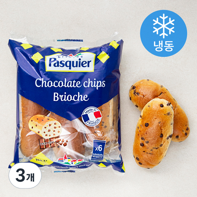 파스키에 초콜릿칩 브리오슈 6입 (냉동), 225g, 1개입, 3개