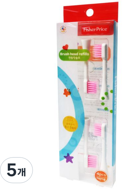 피셔프라이스 어린이전동칫솔모4P, 핑크, 5개
