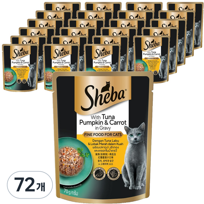 쉬바 1세 이상 고양이 간식 파우치, 참치+호박+당근, 70g, 72개