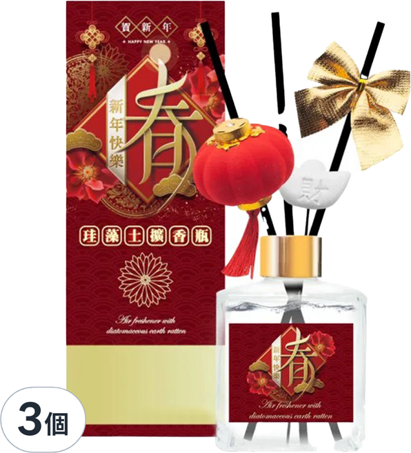 QiMart 箔金招財香氛珪藻擴香瓶 470g, 黑莓魅惑, 3件, 200ml