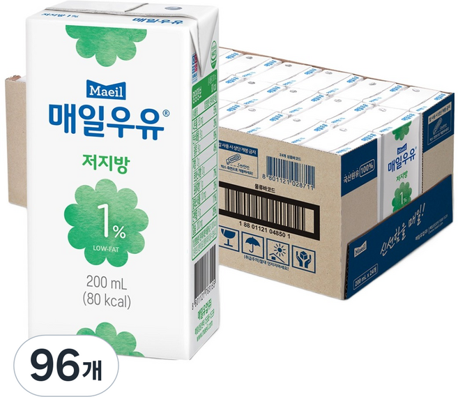매일유업 저지방 1%, 200ml, 96개