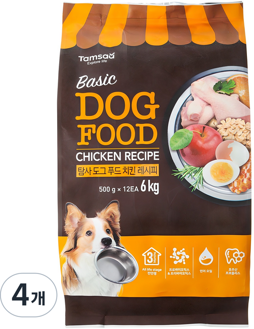 탐사 6free 강아지 사료 치킨 레시피, 6kg, 4개, 닭