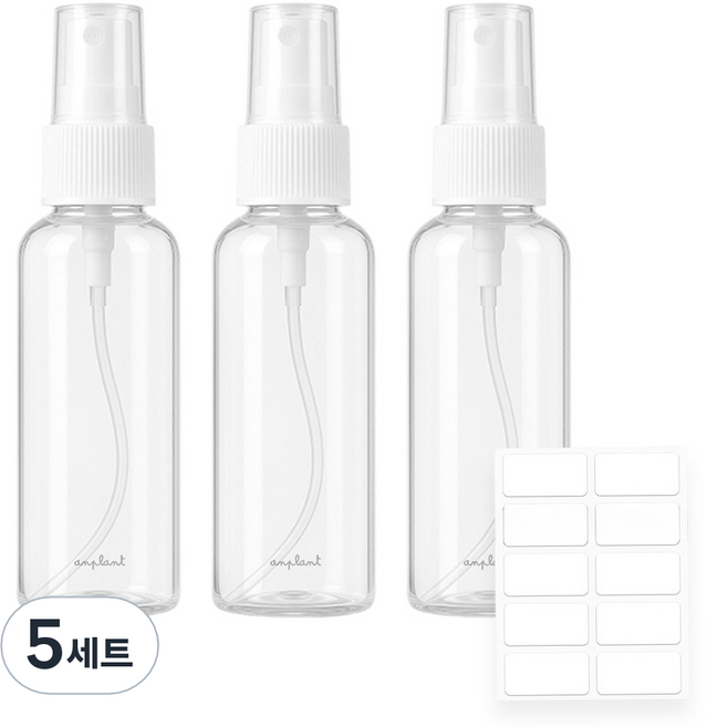 앙플랜트 베이직 스프레이 용기 60ml x 3p + 스티커 라벨 세트, 5세트, 화이트 + 투명