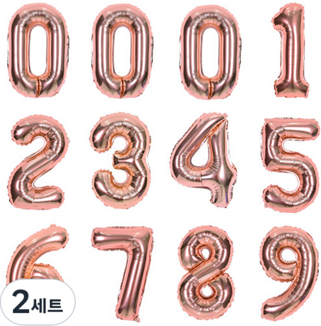 조이파티 숫자 은박 풍선 소 12p 세트, 로즈골드, 2세트