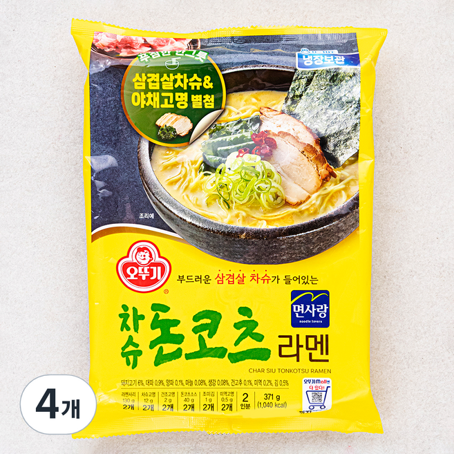 오뚜기 차슈 돈코츠라멘 2인분, 371g, 4개