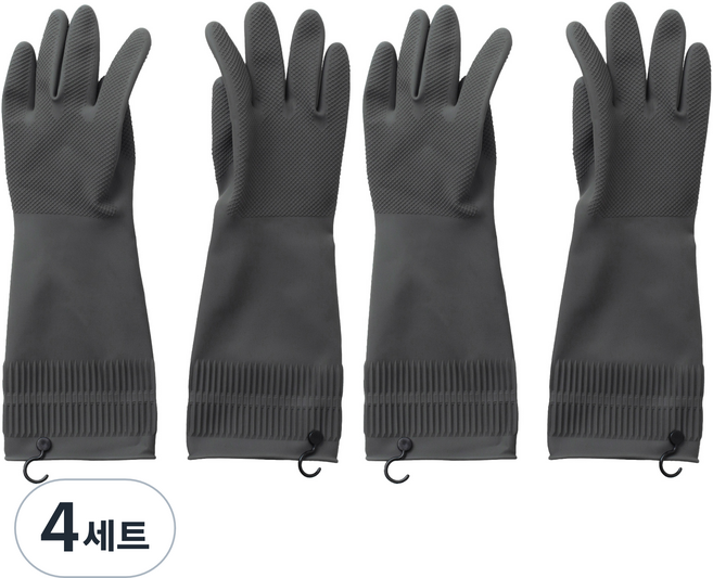 JAJU 橡膠手套 36cm, 灰色, 4套, FREE(one size)