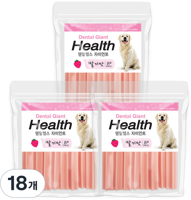 인터펫코리아 강아지 덴탈헬스 플러스 자이언트 껌, 딸기맛, 260g, 18개