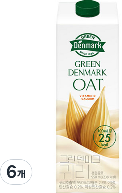 덴마크 그린덴마크 귀리, 950ml, 6개